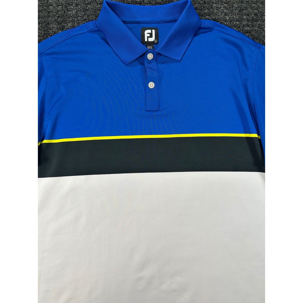 FootJoy Mens Golf Polo Shirt Blue Black White Colorblock Performance Large